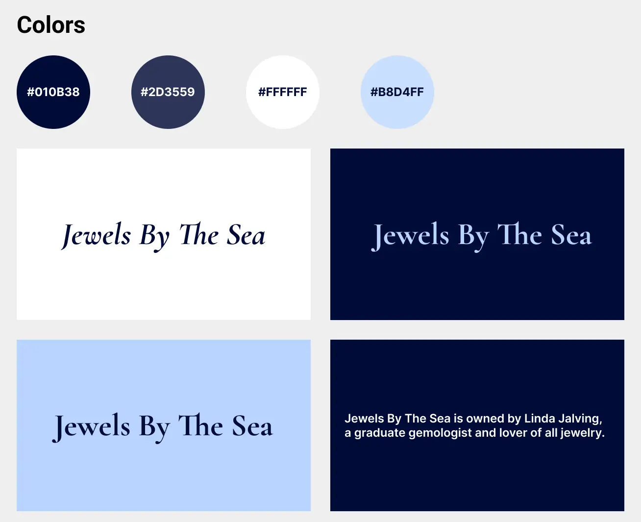 design system - colors used for jewels by the sea