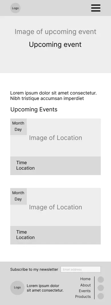 wireframe of events page