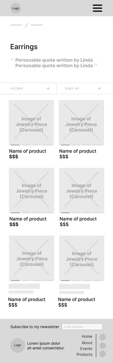 wireframe of products page